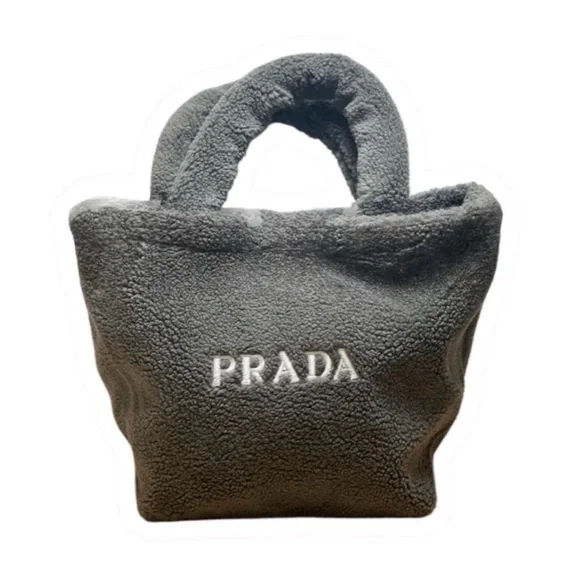 NEW in Bag Prada Gray Sherpa Teddy VIP Tote Bag 13” x 9” - Picture 2 of 7